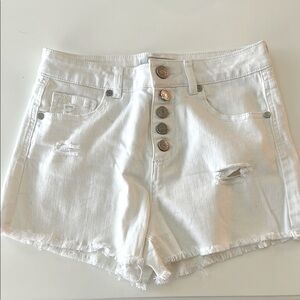 White denim distressed shorts